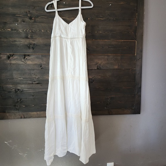 Joie White Tiered Maxi Sun Dress M Crochet Lace Trim Boho Beach White Vacation - Picture 5 of 15